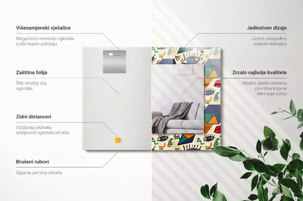 Espejo rectangular estampado Formas de los ojos y la boca