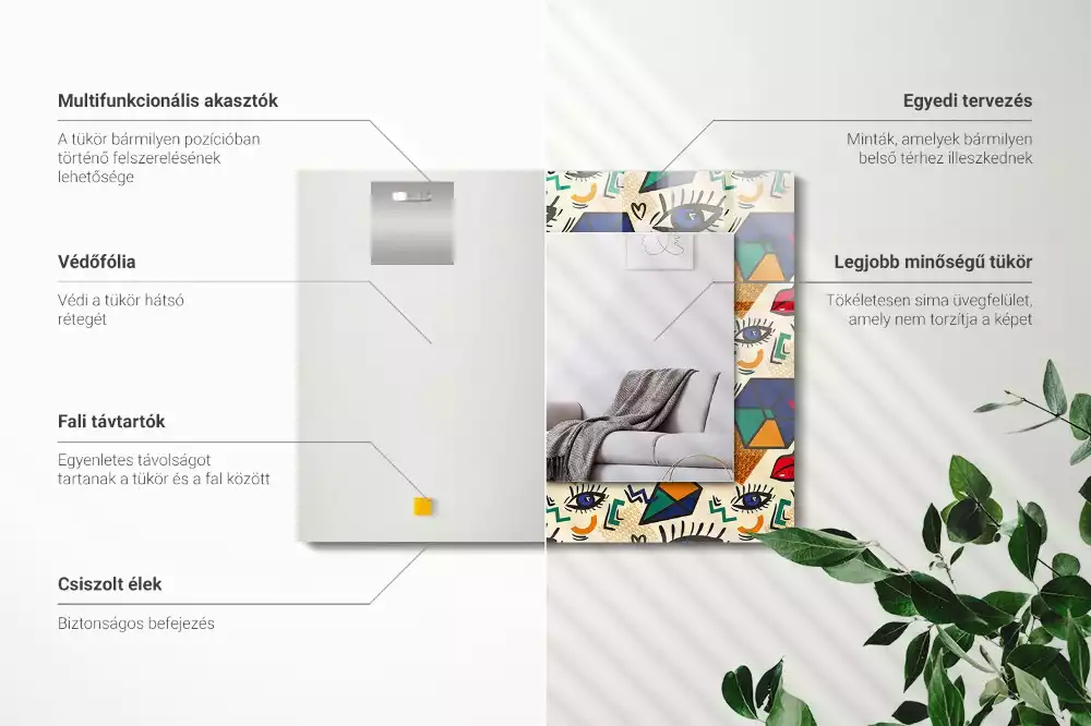 Espejo rectangular estampado Formas de los ojos y la boca