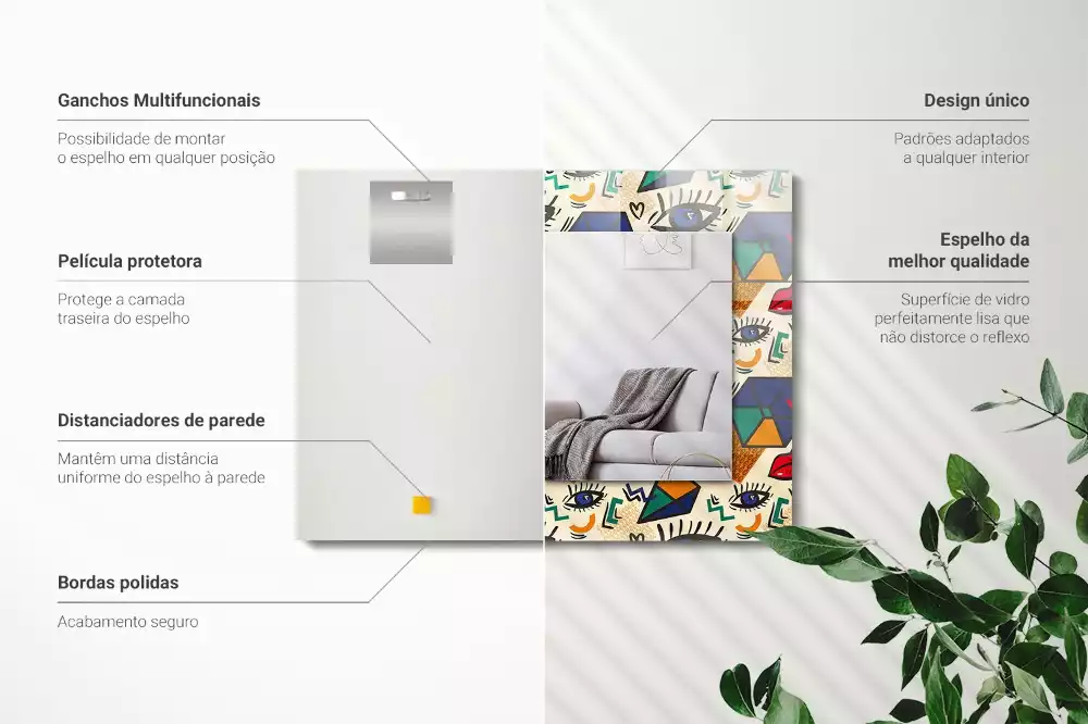 Espejo rectangular estampado Formas de los ojos y la boca