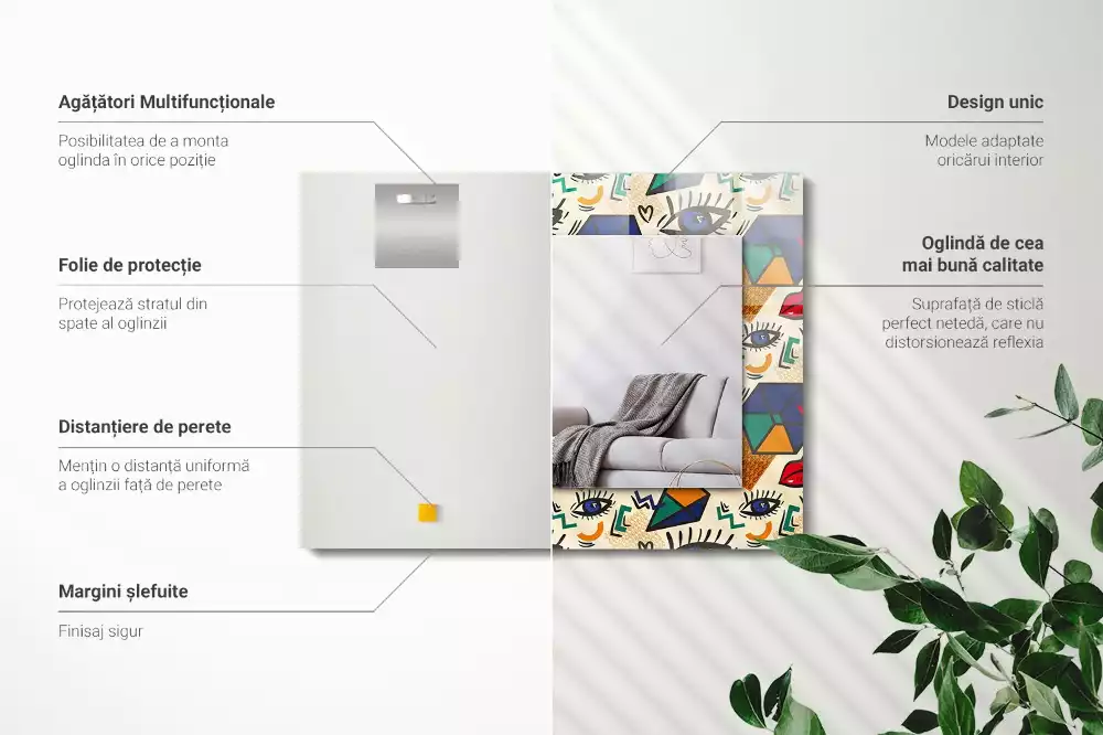 Espejo rectangular estampado Formas de los ojos y la boca