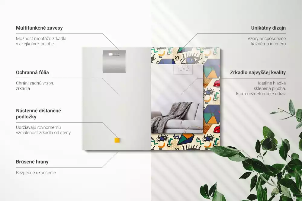 Espejo rectangular estampado Formas de los ojos y la boca