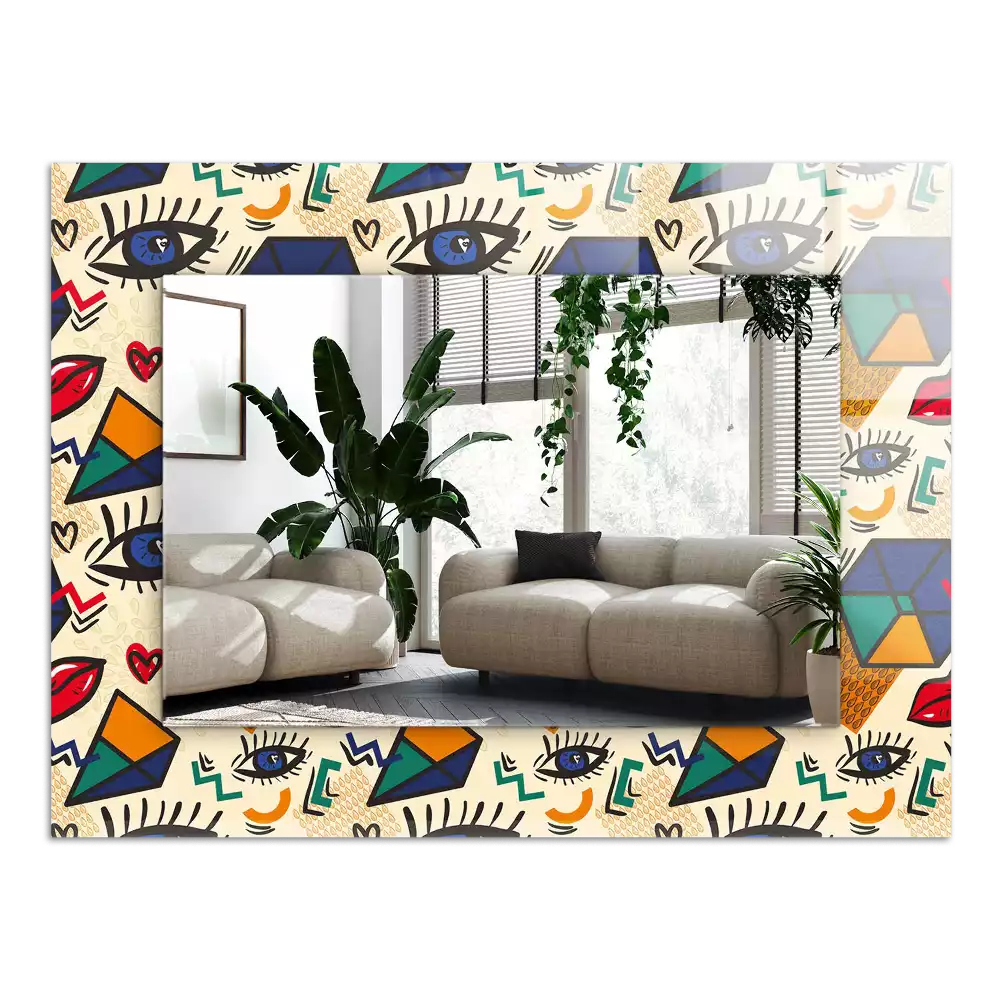 Espejo rectangular estampado Formas de los ojos y la boca