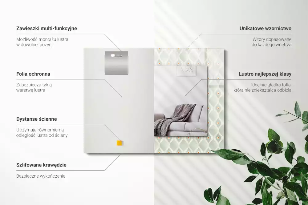 Espejo rectangular impreso Patrón geométrico verde