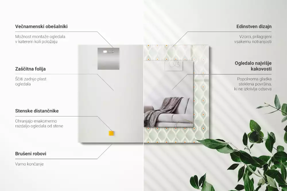 Espejo rectangular impreso Patrón geométrico verde