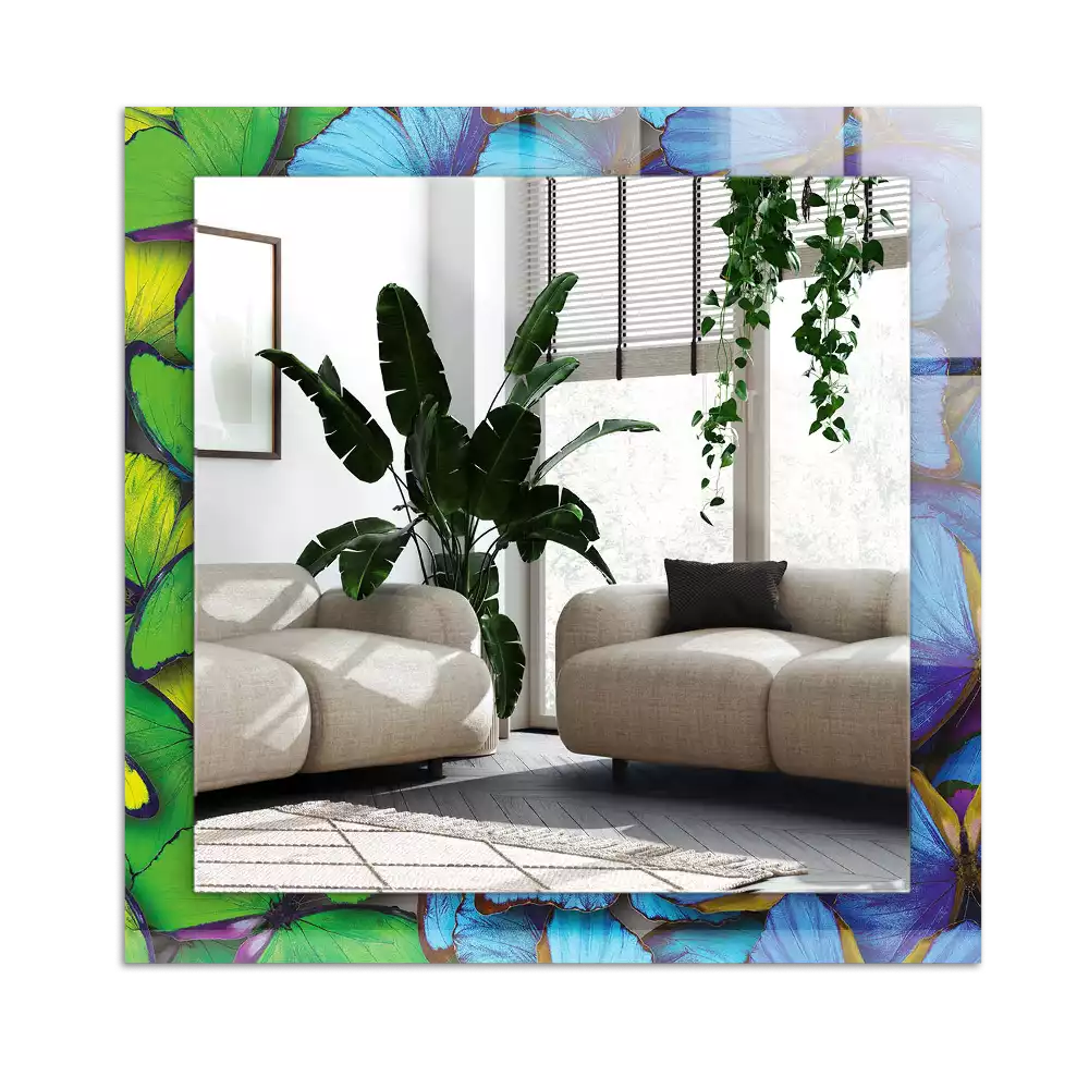 Espejo rectangular estampado mariposas azules y verdes