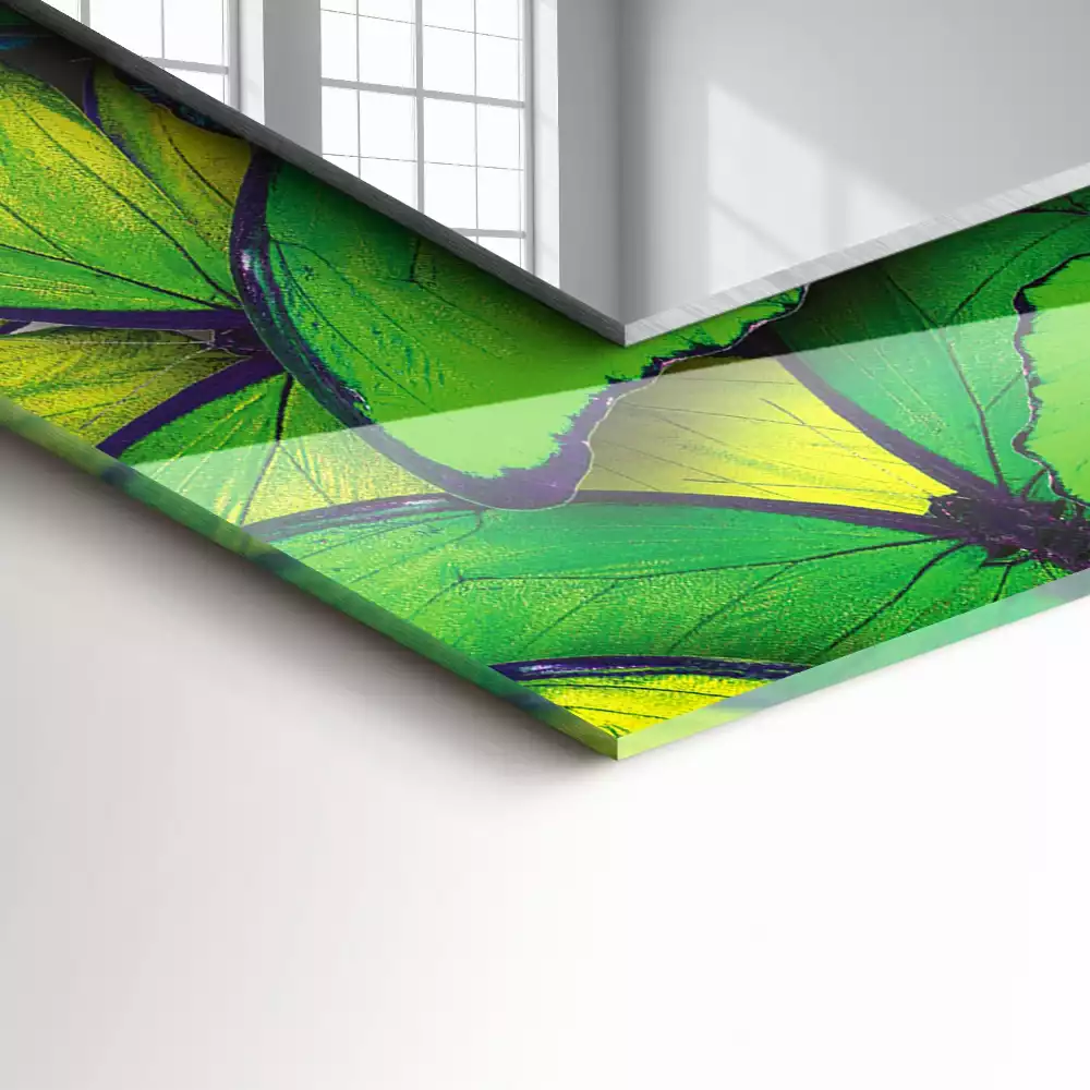 Espejo rectangular estampado mariposas azules y verdes