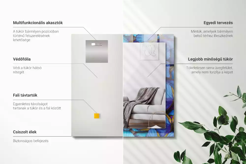 Espejo rectangular estampado mariposas azules y verdes