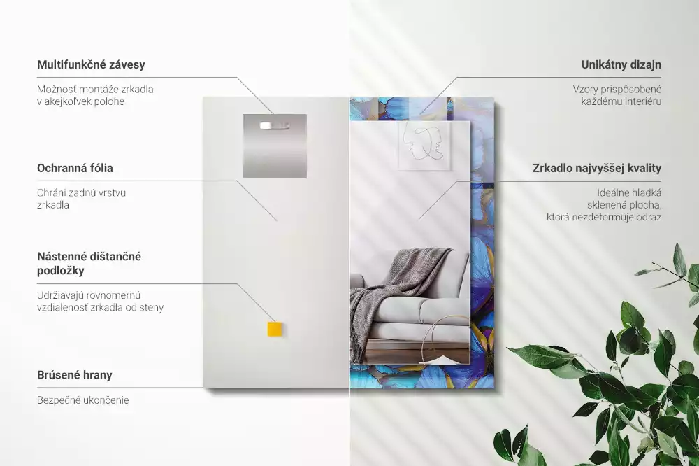 Espejo rectangular estampado mariposas azules y verdes