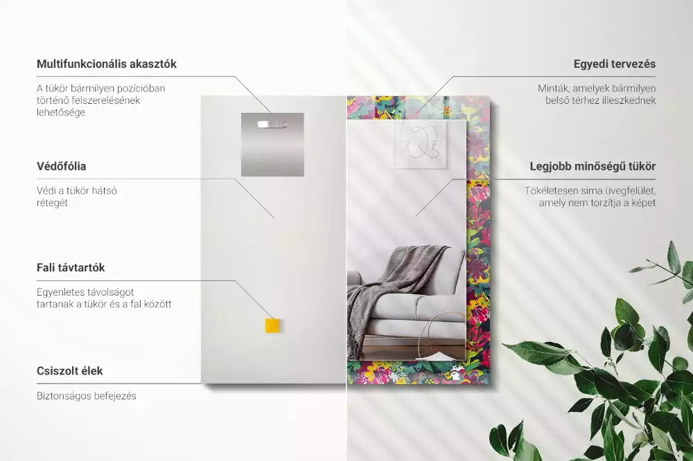 Espejo rectangular estampado Patrones florales coloridos