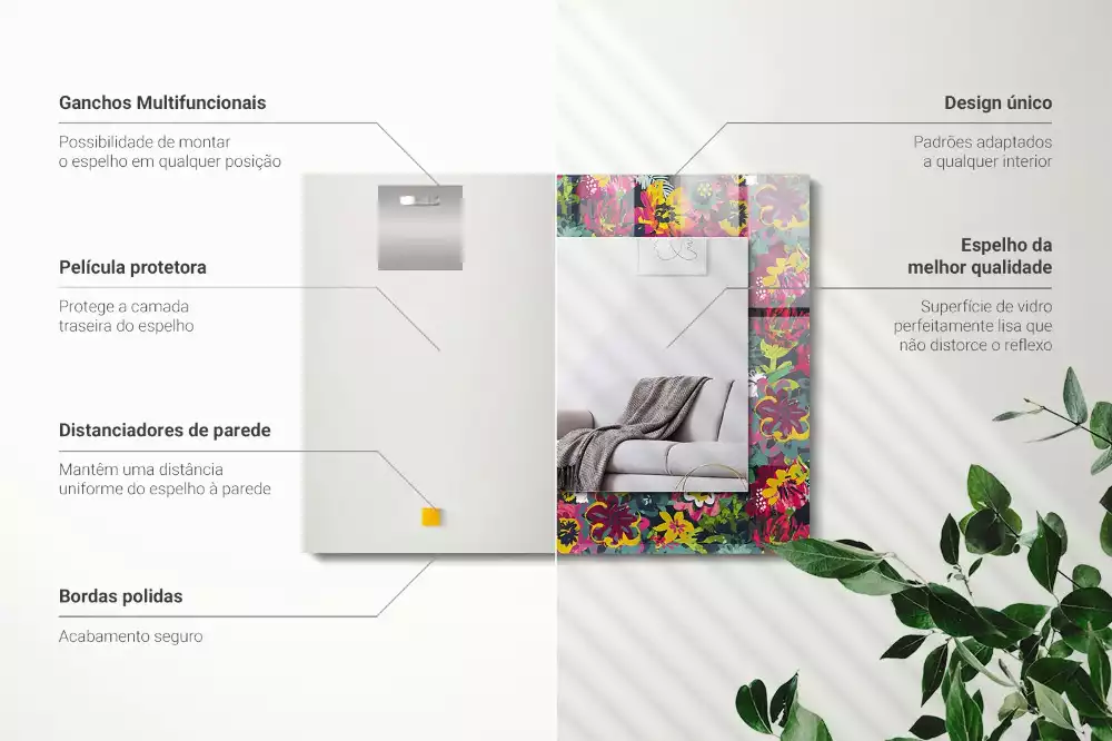 Espejo rectangular estampado Patrones florales coloridos