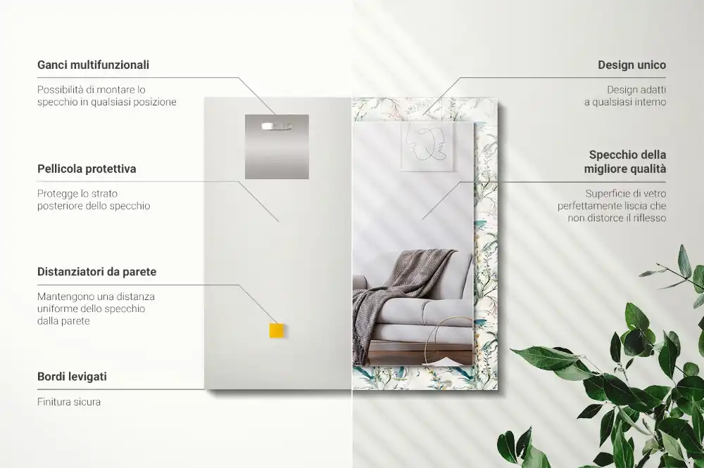 Espejo rectangular estampado Patrón floral de acuarela