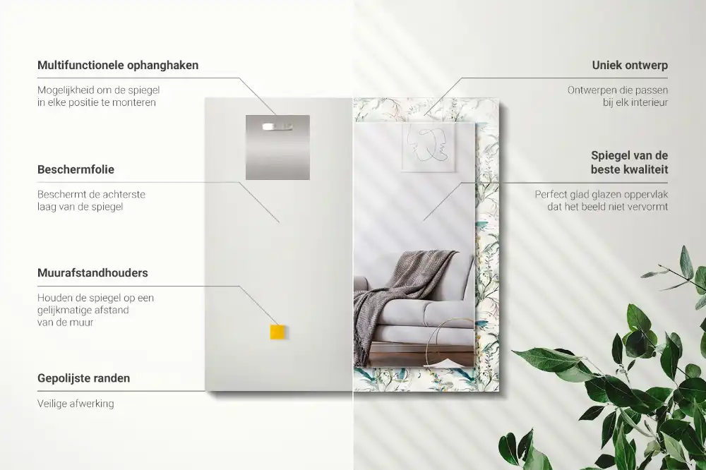 Espejo rectangular estampado Patrón floral de acuarela