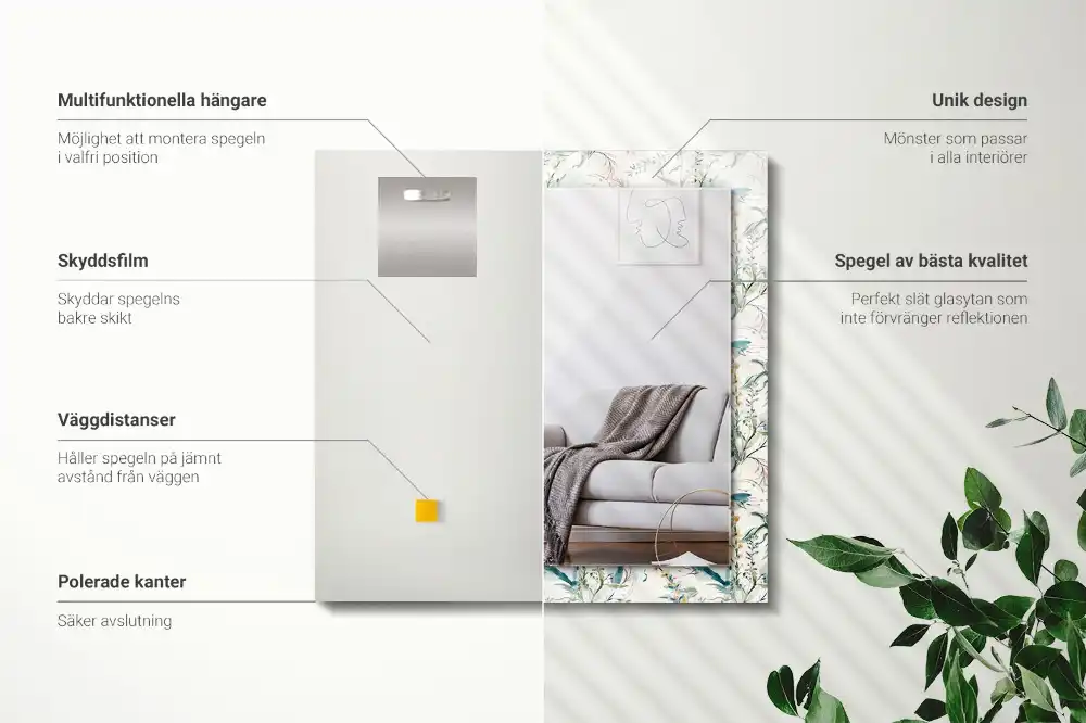Espejo rectangular estampado Patrón floral de acuarela