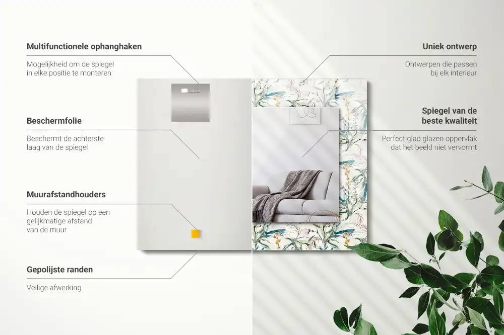 Espejo rectangular estampado Patrón floral de acuarela