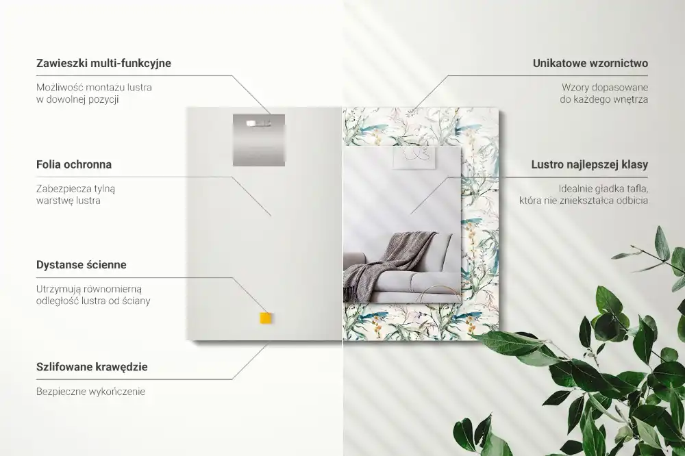 Espejo rectangular estampado Patrón floral de acuarela