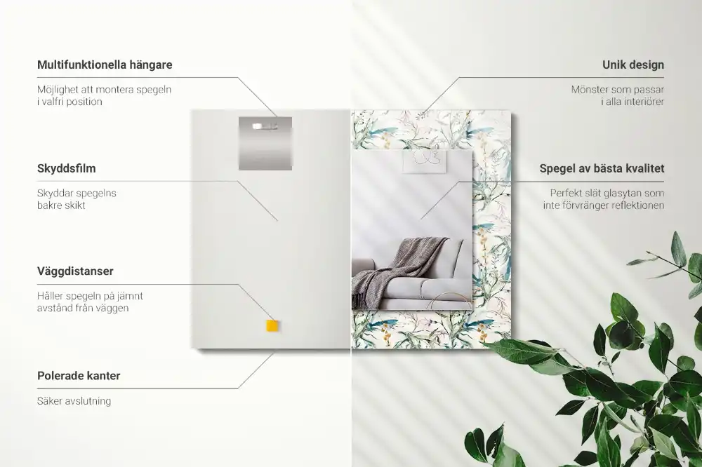 Espejo rectangular estampado Patrón floral de acuarela