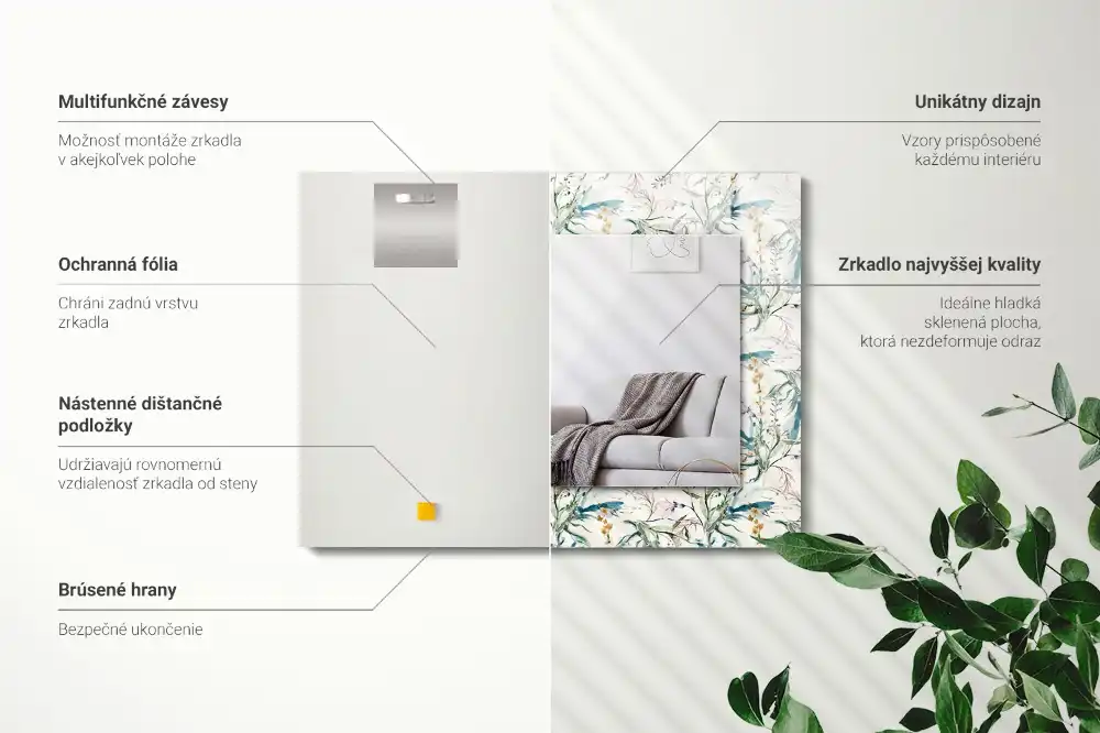 Espejo rectangular estampado Patrón floral de acuarela