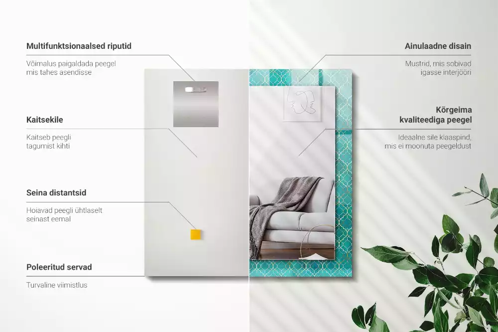 Espejo rectangular impreso Patrón geométrico verde