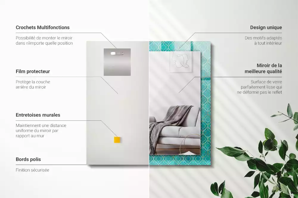 Espejo rectangular impreso Patrón geométrico verde