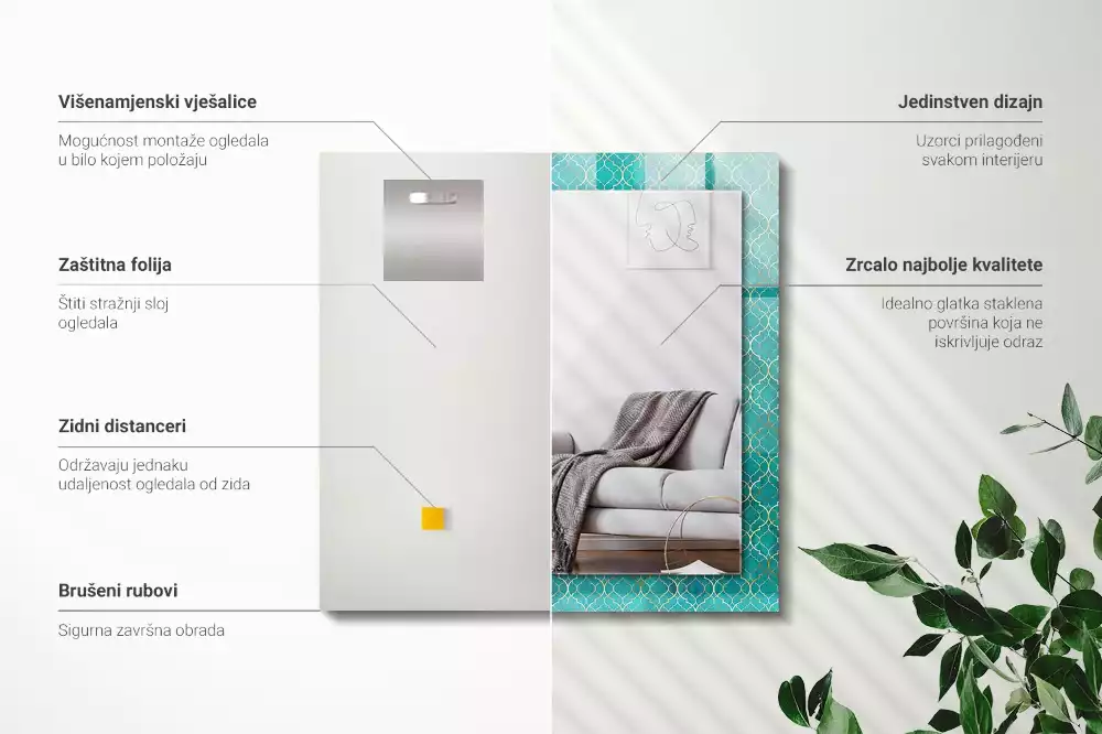 Espejo rectangular impreso Patrón geométrico verde