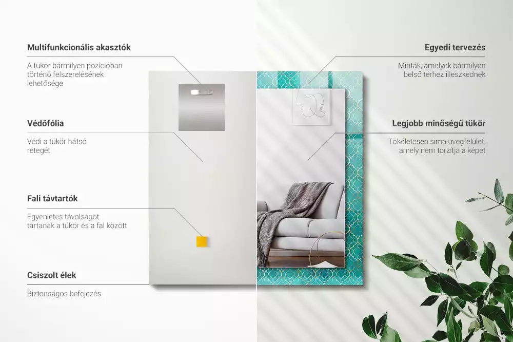 Espejo rectangular impreso Patrón geométrico verde