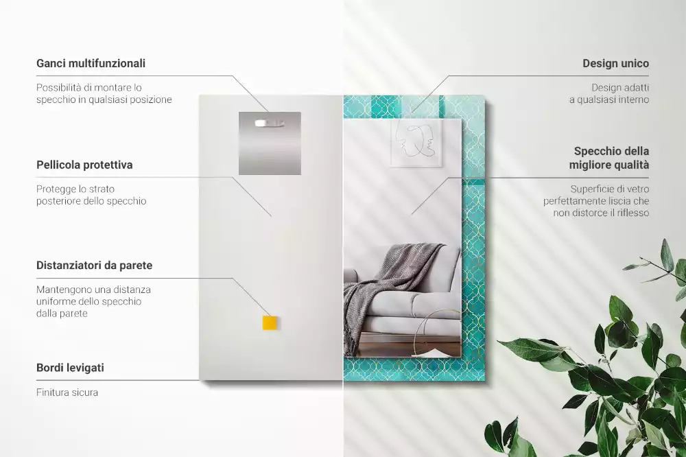 Espejo rectangular impreso Patrón geométrico verde