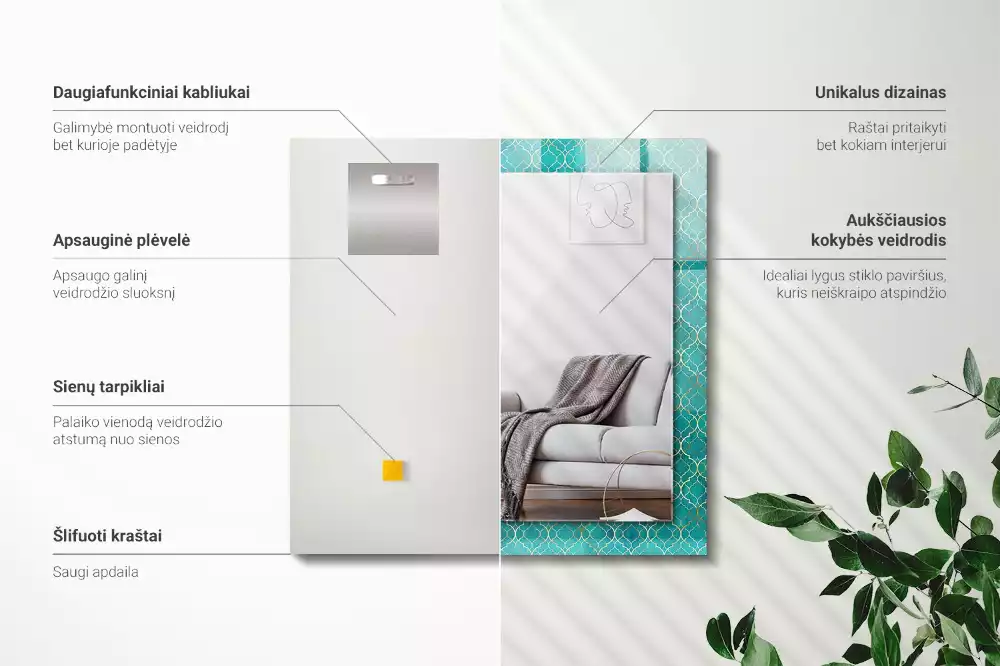 Espejo rectangular impreso Patrón geométrico verde