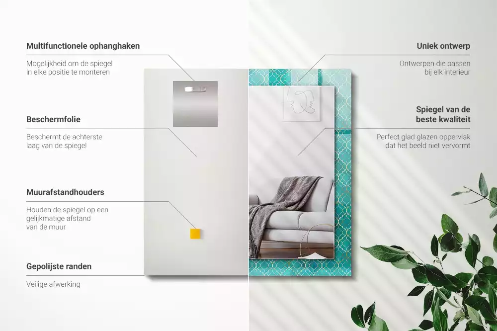 Espejo rectangular impreso Patrón geométrico verde