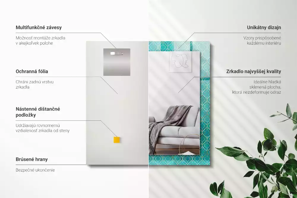 Espejo rectangular impreso Patrón geométrico verde