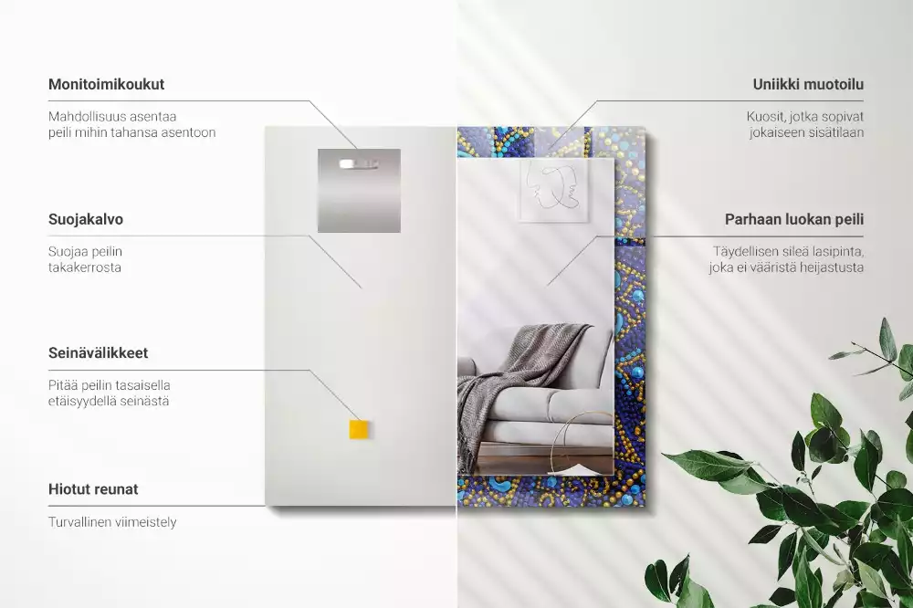 Espejo rectangular estampado Mandala de puntos azules