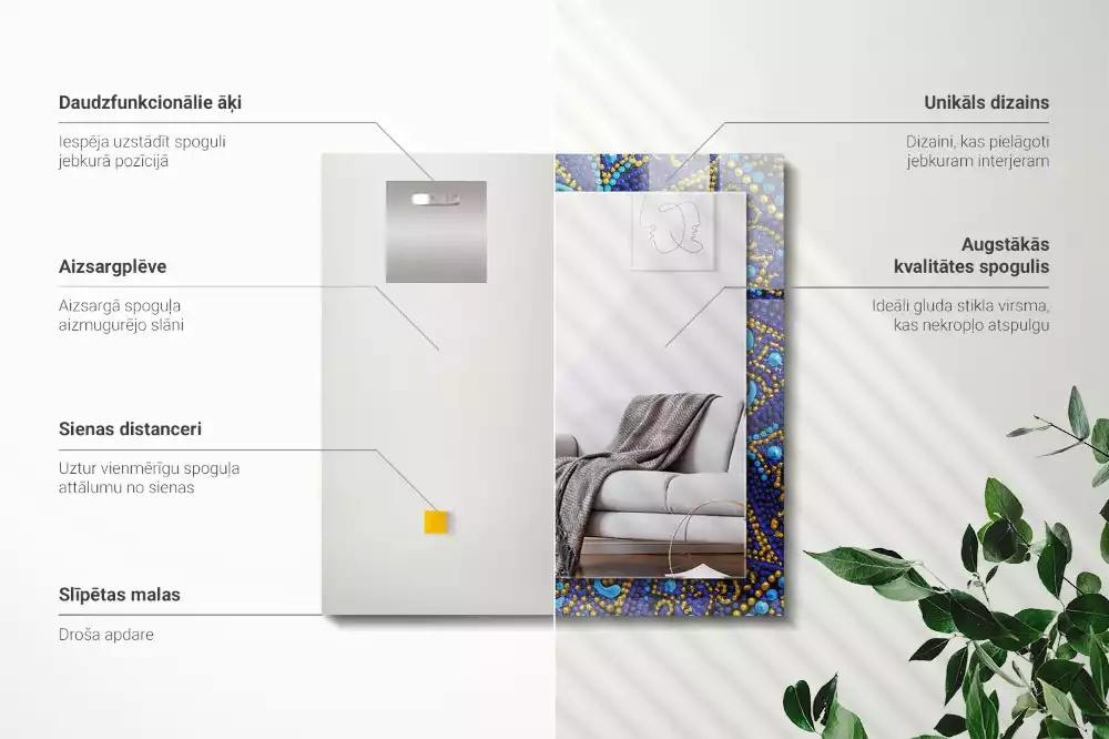 Espejo rectangular estampado Mandala de puntos azules