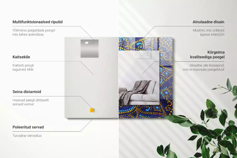 Espejo rectangular estampado Mandala de puntos azules