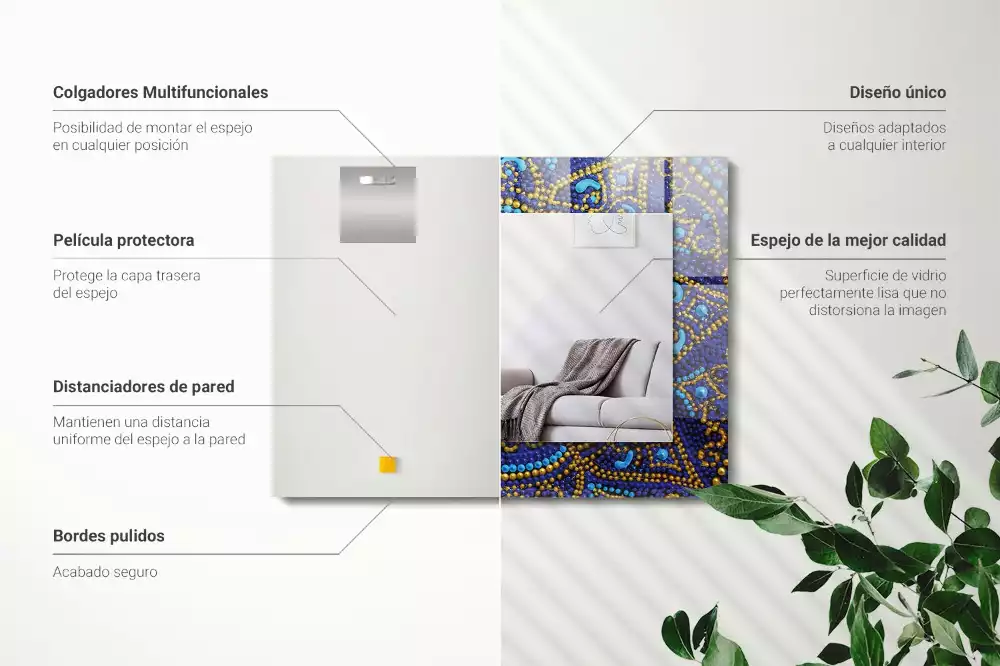 Espejo rectangular estampado Mandala de puntos azules