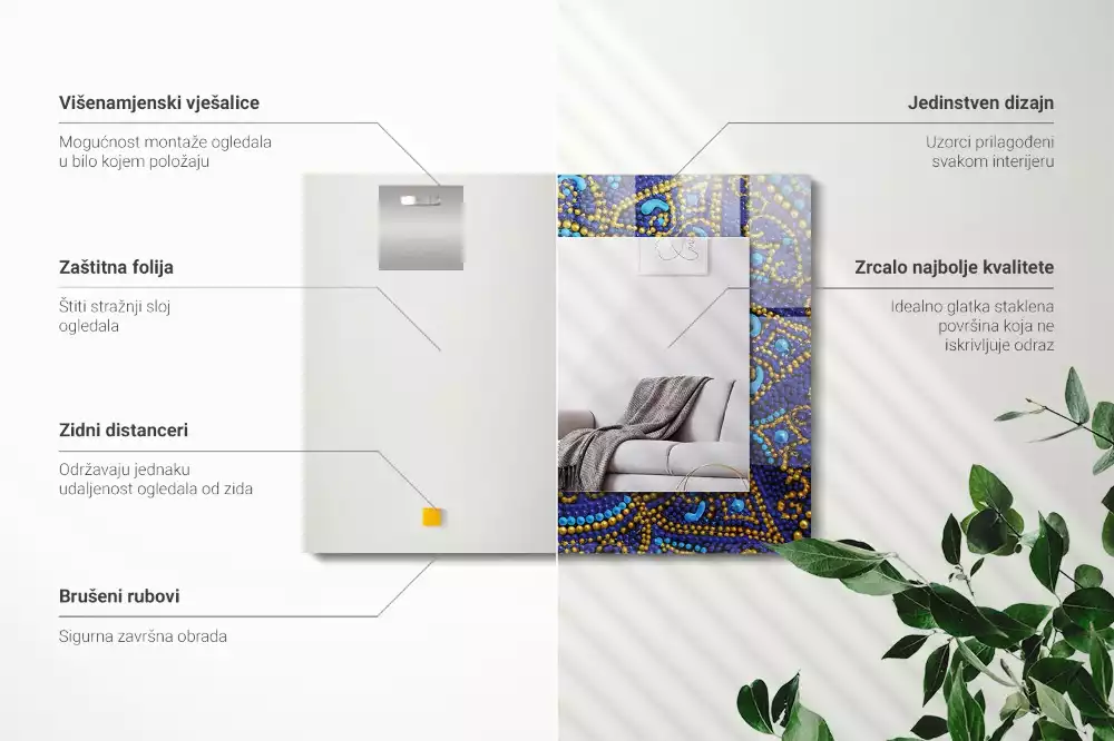 Espejo rectangular estampado Mandala de puntos azules