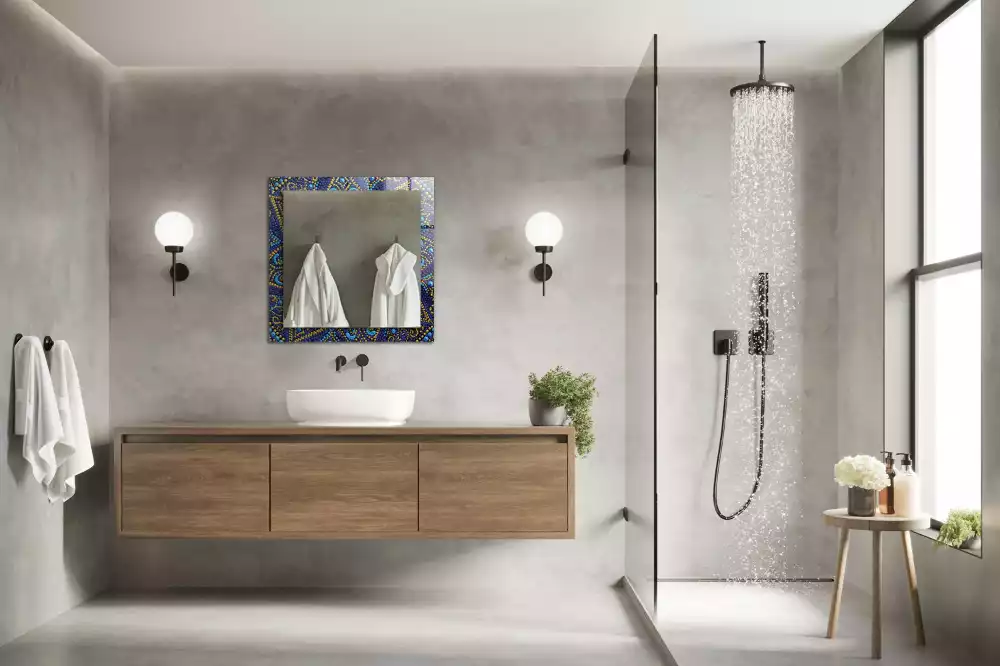 Espejo rectangular estampado Mandala de puntos azules