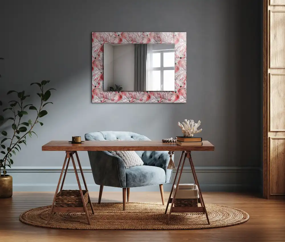 Espejo rectangular impreso flamencos rosados