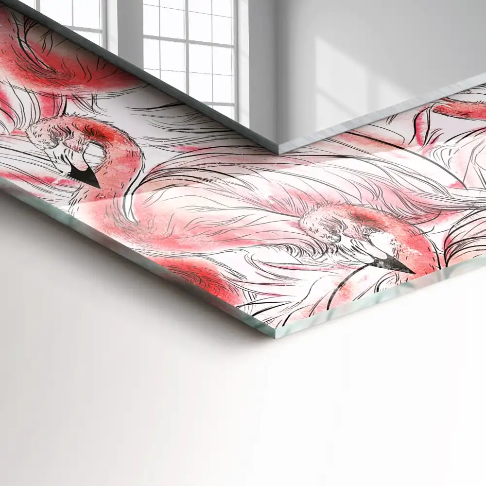 Espejo rectangular impreso flamencos rosados