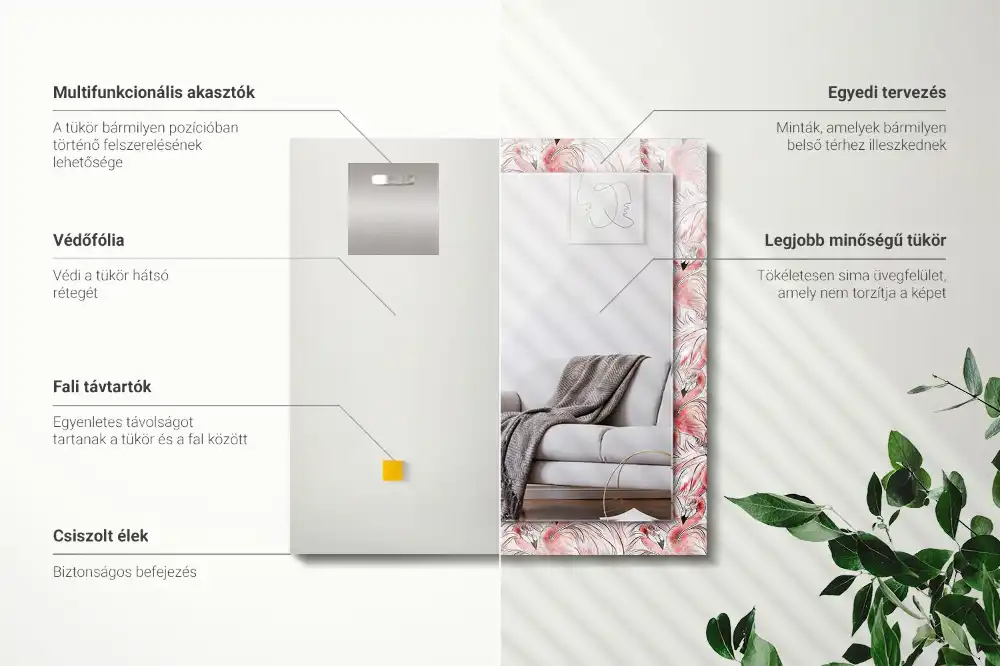 Espejo rectangular impreso flamencos rosados