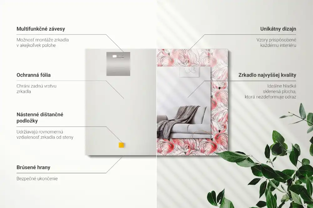 Espejo rectangular impreso flamencos rosados