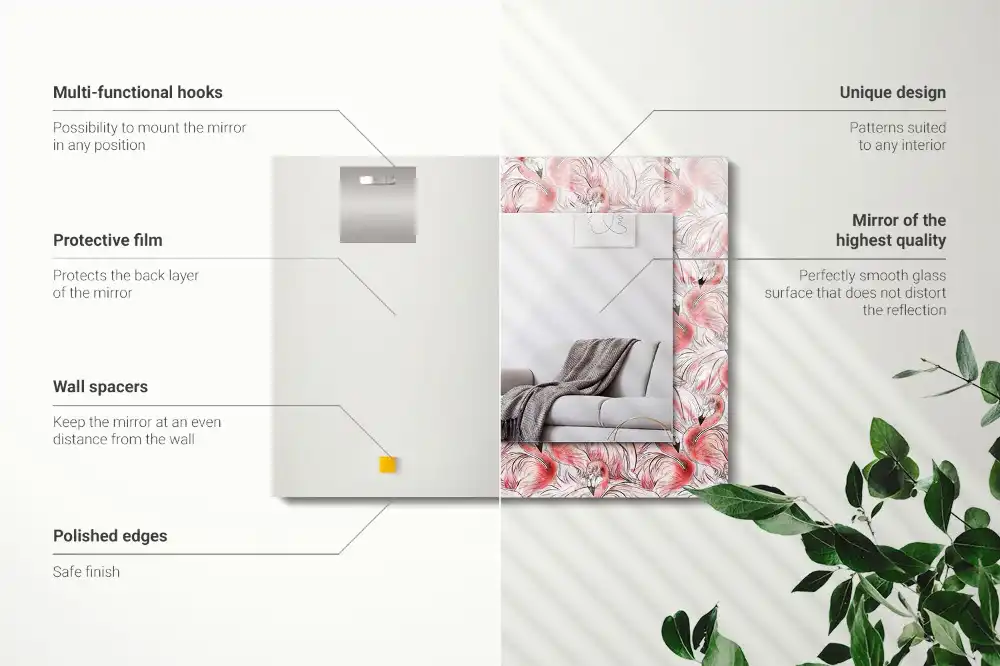 Espejo rectangular impreso flamencos rosados