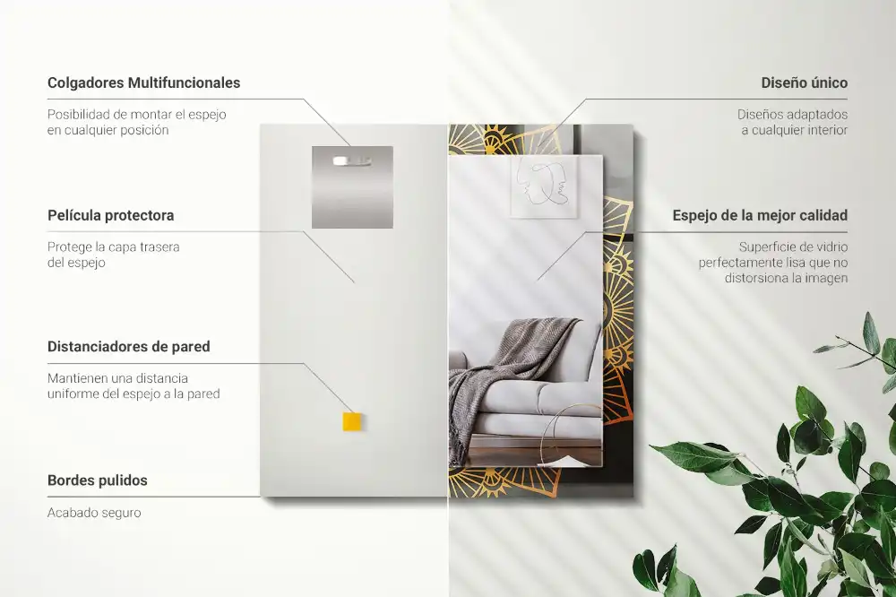 Espejo rectangular impreso patrón de mandala