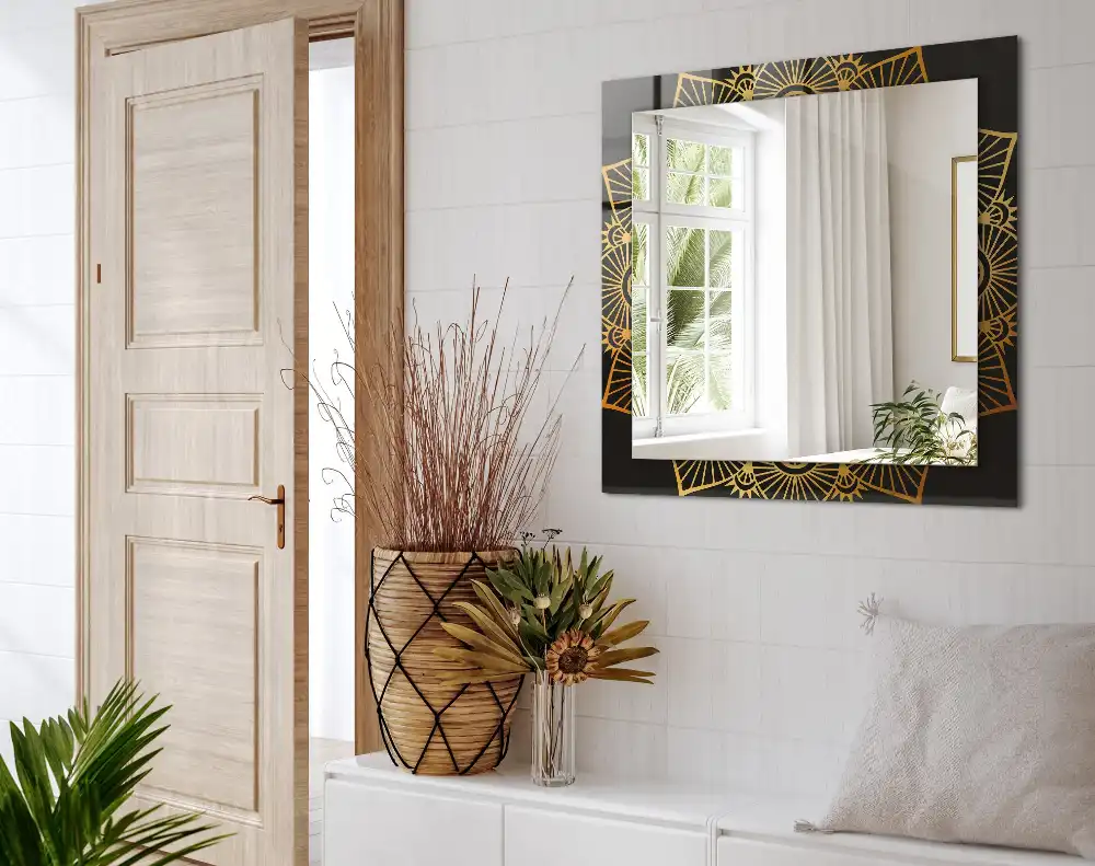 Espejo rectangular impreso patrón de mandala