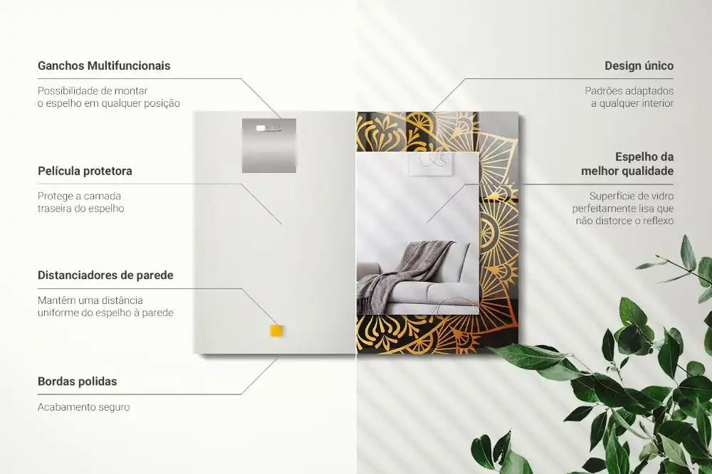 Espejo rectangular impreso patrón de mandala