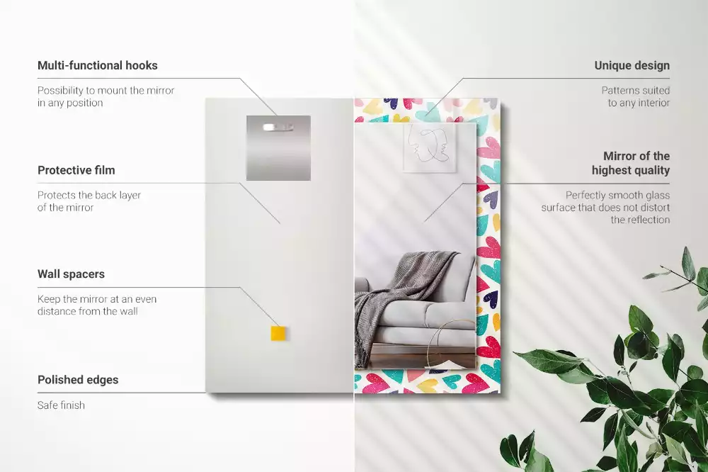 Espejo rectangular estampado Patrón de corazones de colores