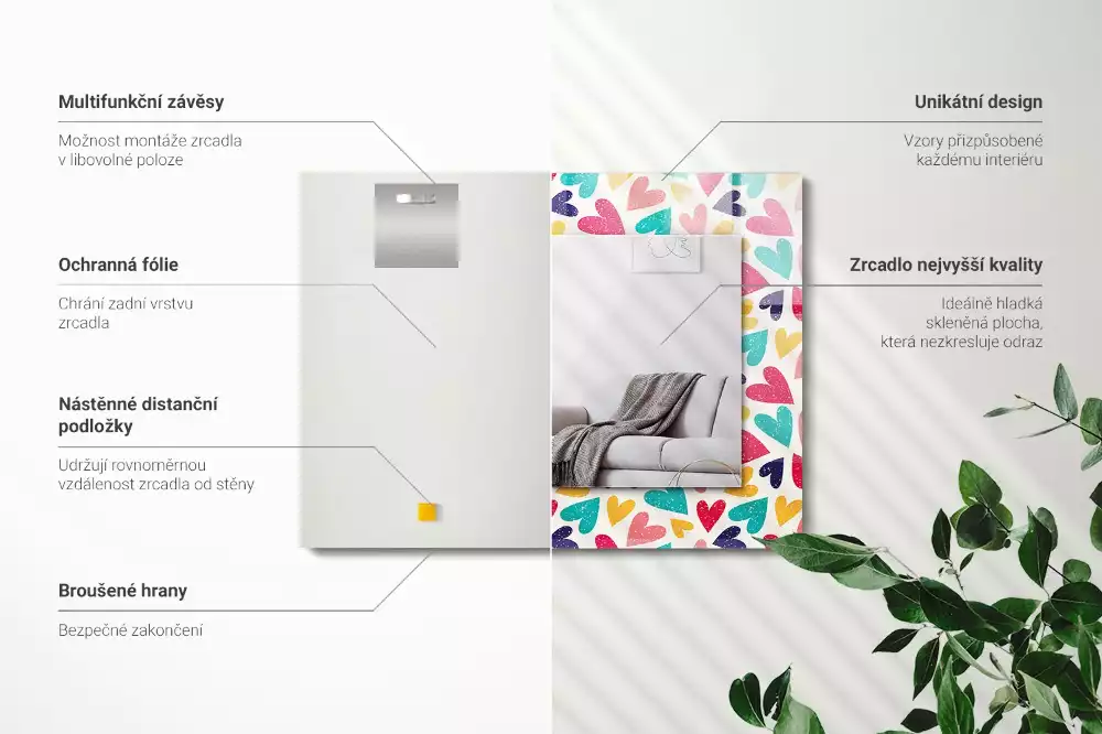 Espejo rectangular estampado Patrón de corazones de colores
