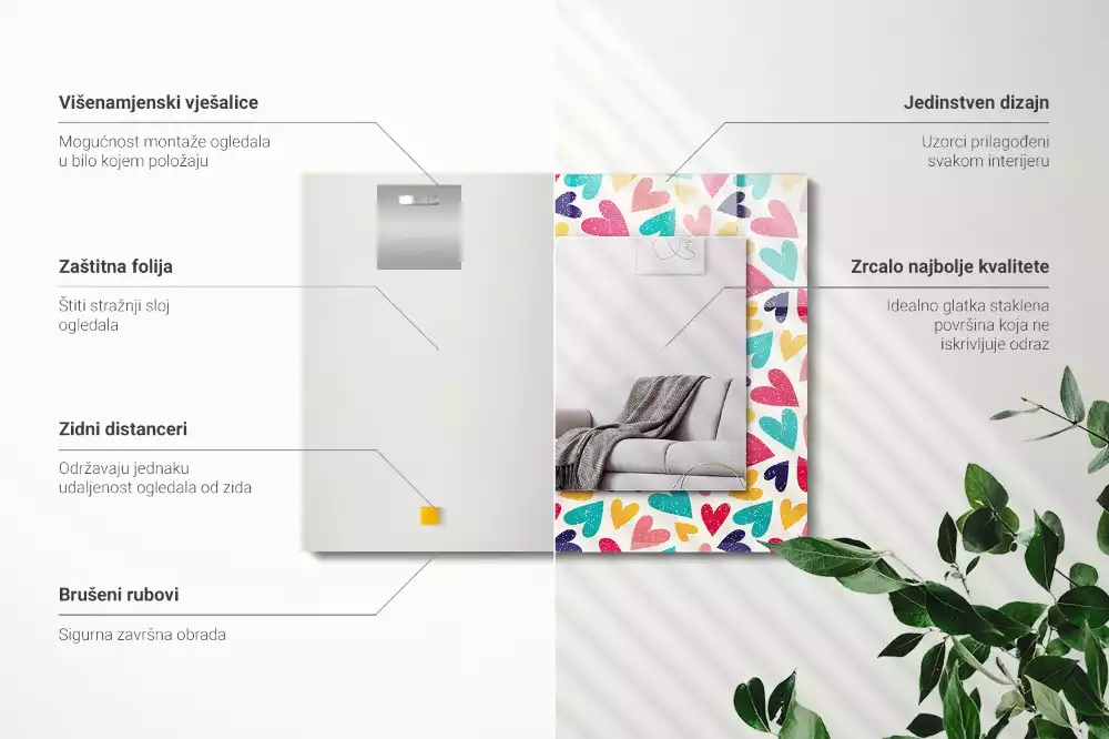 Espejo rectangular estampado Patrón de corazones de colores