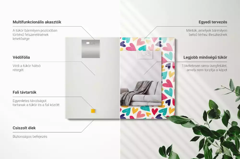 Espejo rectangular estampado Patrón de corazones de colores