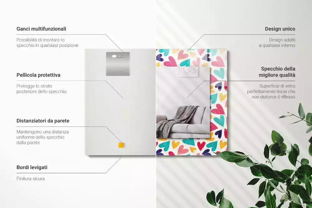 Espejo rectangular estampado Patrón de corazones de colores