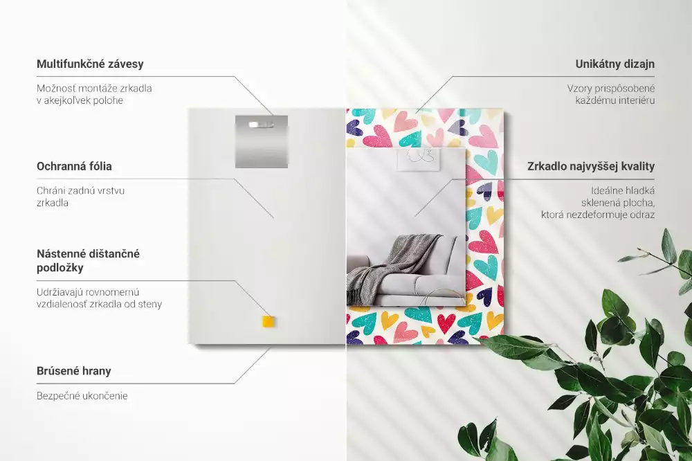 Espejo rectangular estampado Patrón de corazones de colores