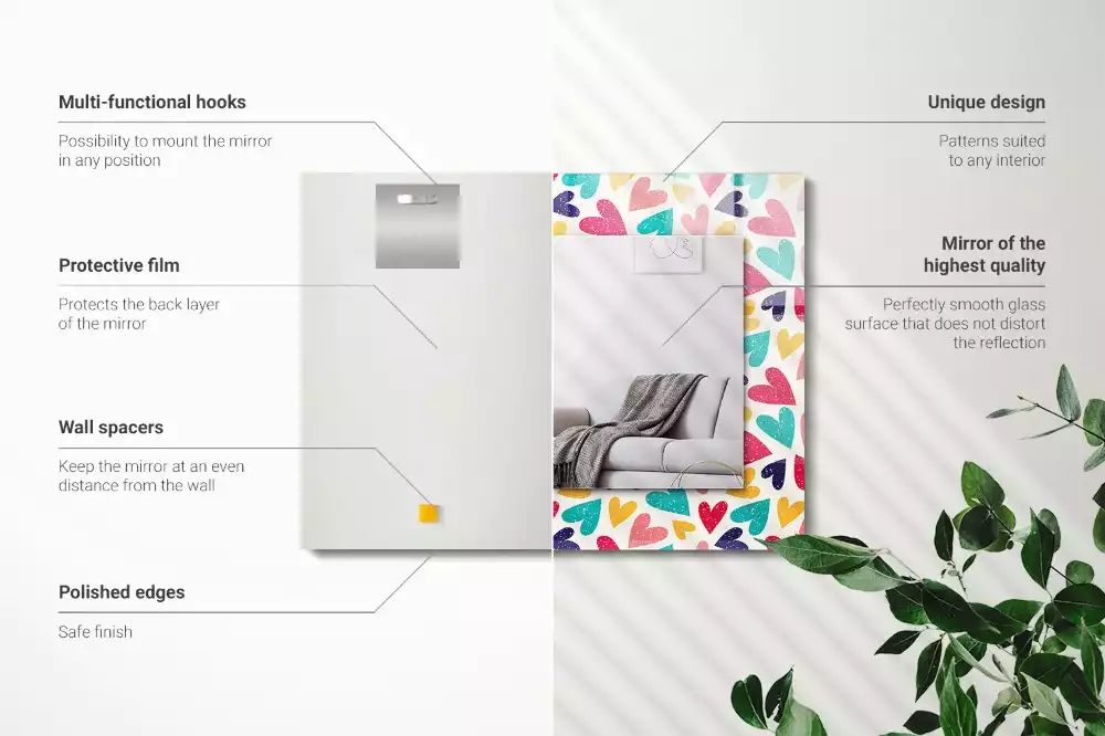 Espejo rectangular estampado Patrón de corazones de colores